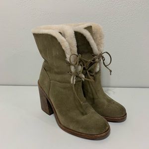 Ugg Australia Jerene Lace Up Ankle Boots Roll down size 6 green